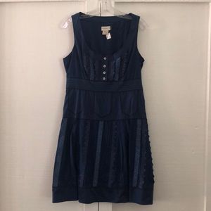 Blue sleeveless embroidered dress.